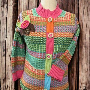 Susan Bristol Bright Pastels Striped Cardigan‎ Size Medium
